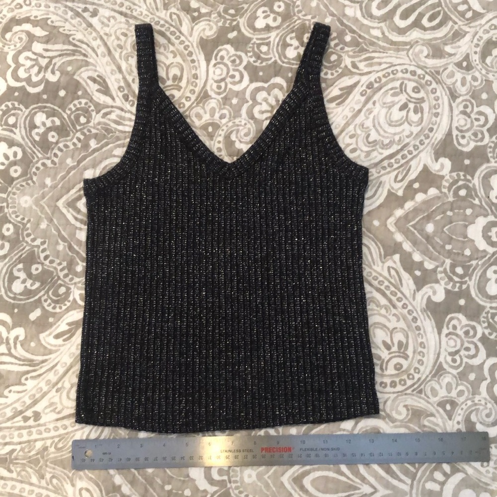 American Eagle Sweater Tank Cami Black Glittery Women's Top Rib Knit Medium